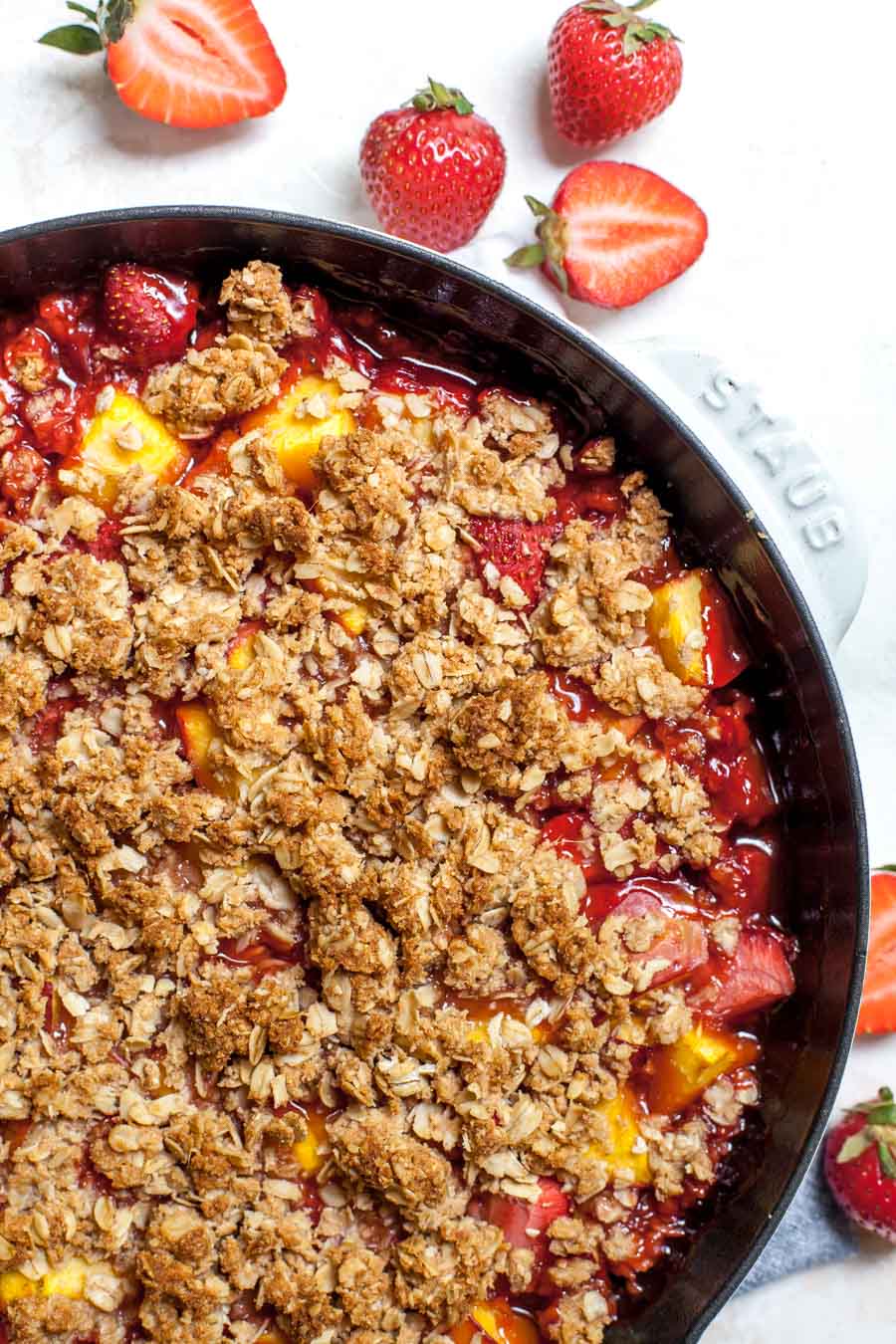 Gluten free fruit crisp with strawberries and nectarines