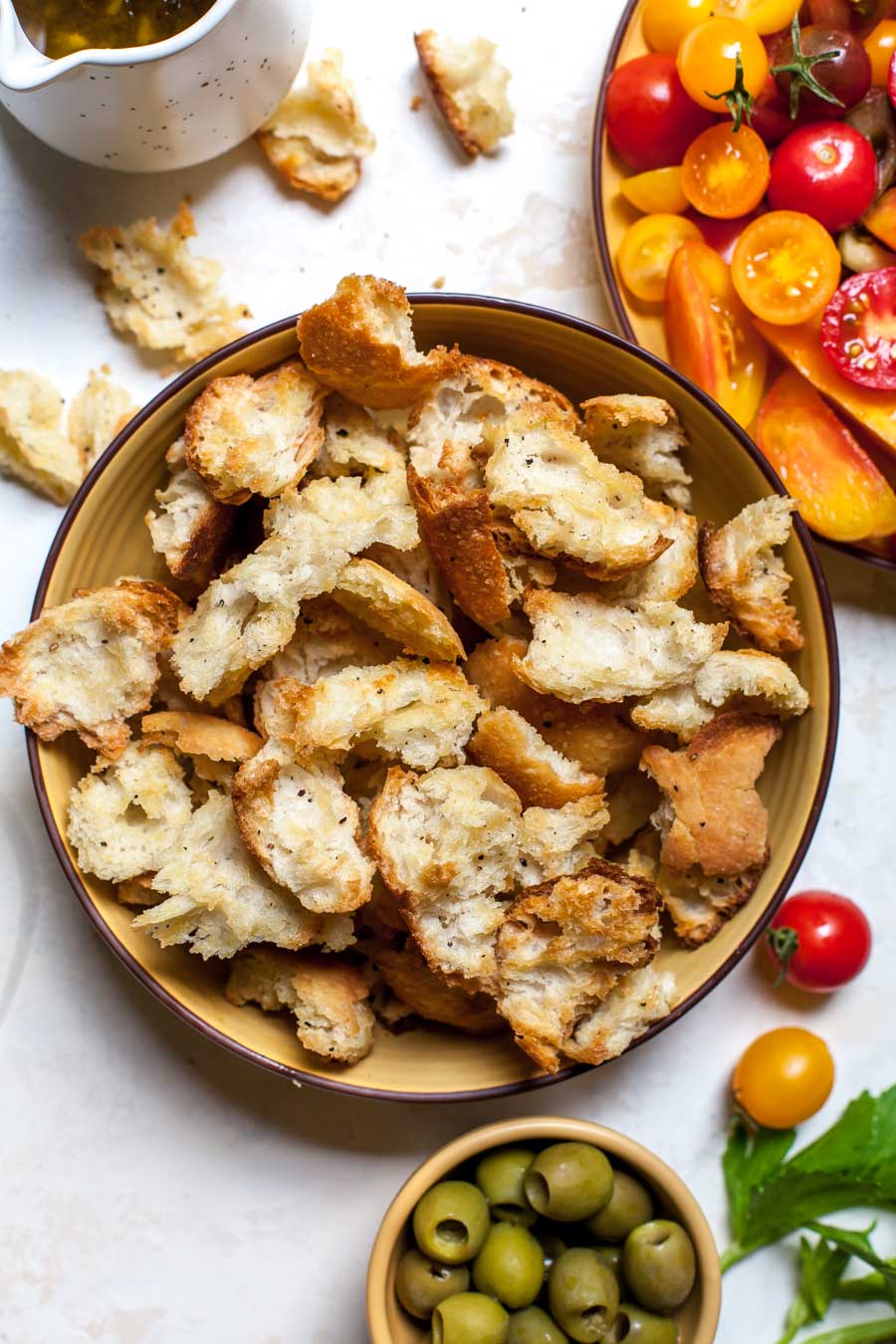 Toasted country bread for panzanella salad