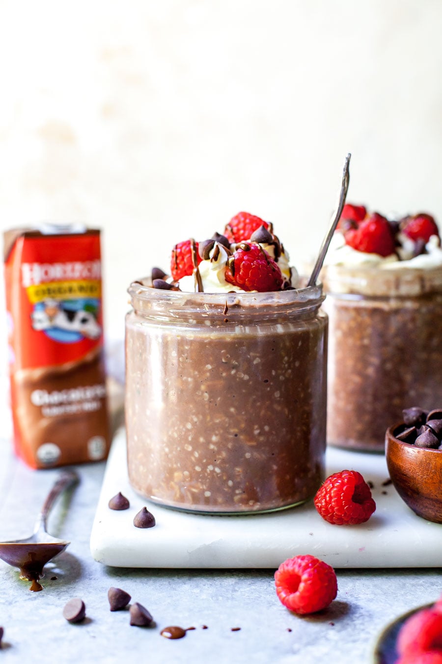 Overnight Oats made with Horizon Organic chocolate milk
