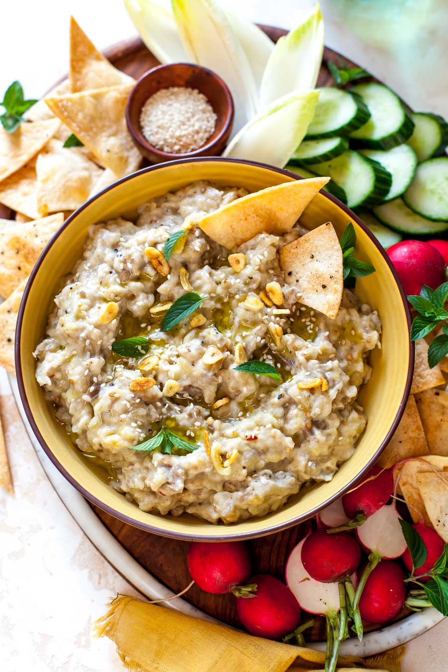 Roasted Eggplant Dip with Tahini and Sizzled Garlic