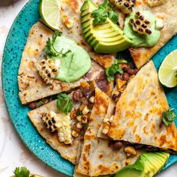 Mexican Grilled Corn Quesadillas with Avocado-Cilantro Cream