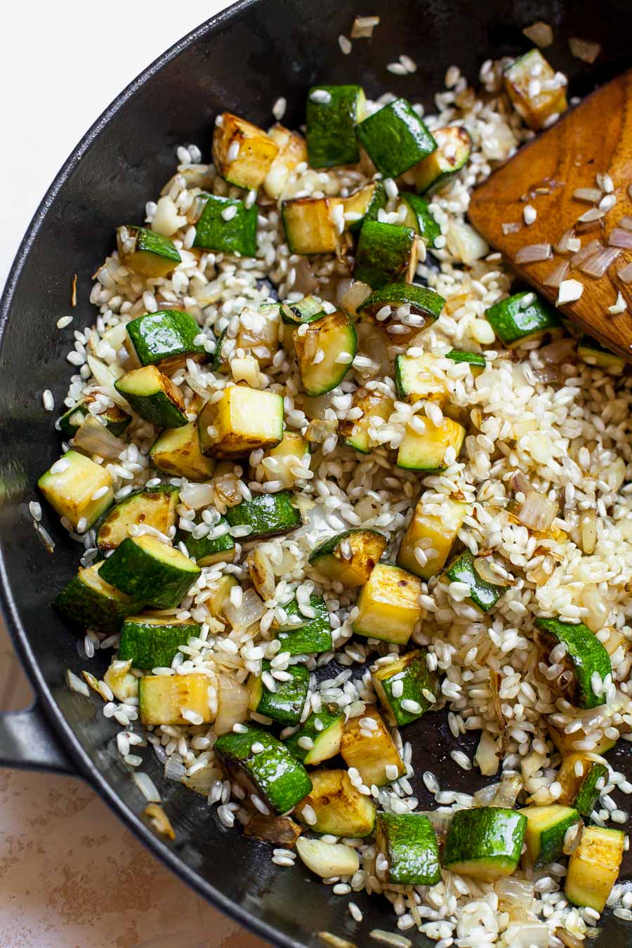 Sautéed Zucchini and Arborio Rice for Homemade Risotto
