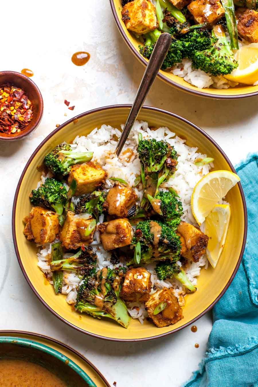 Tofu Buddha Bowls with Veggies and Almond Butter Sauce
