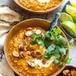Creamy Lentil Soup with Curry Spices and Golden Garam Masala Almonds