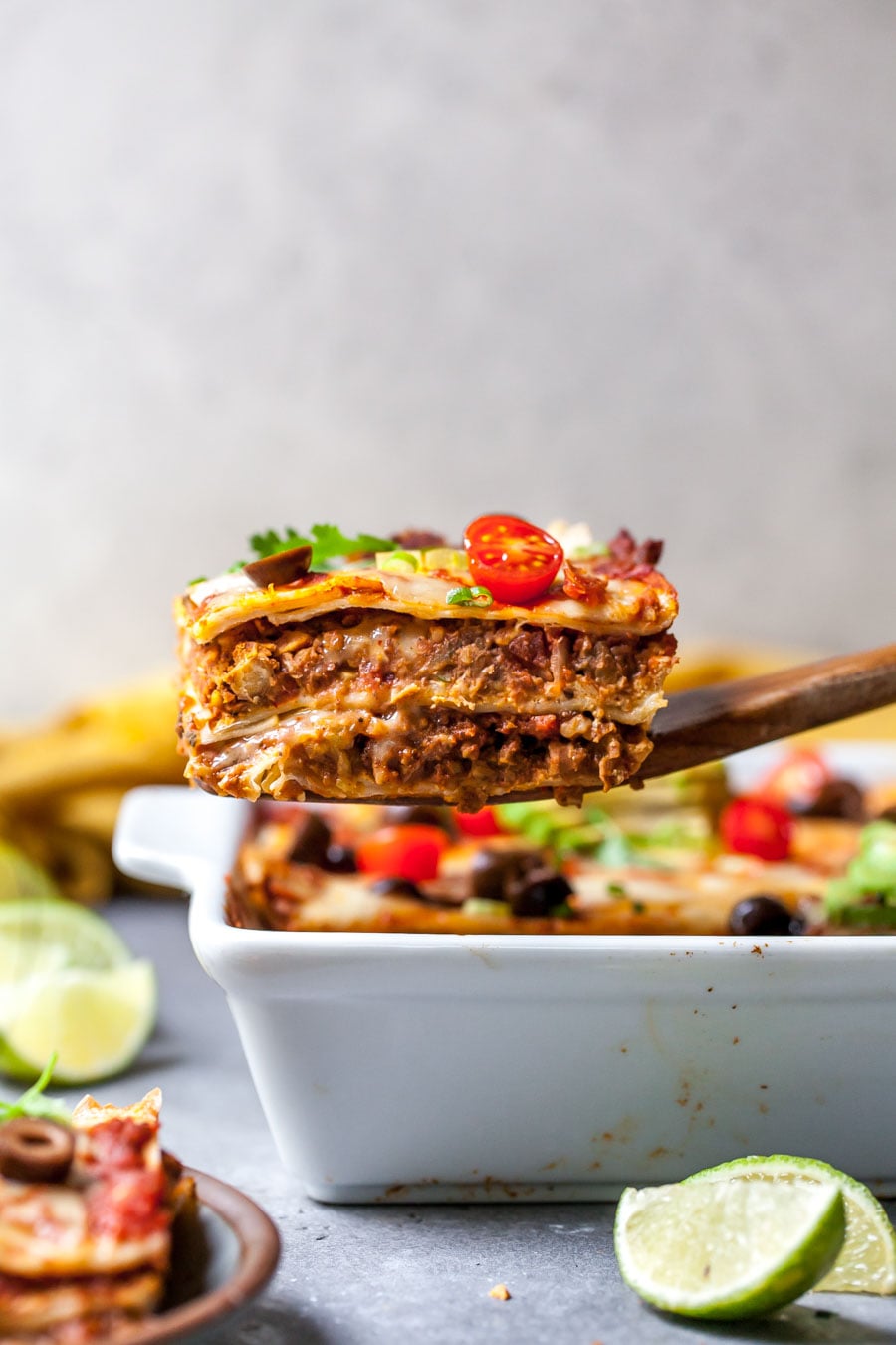 Vegetarian Mexican Casserole with Walnut Chorizo, Cheese, and Tortillas