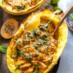 Stuffed Spaghetti Squash with Vegan Vodka Sauce, Mushrooms, and Spinach