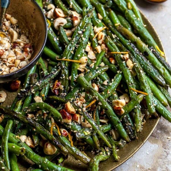Green beans cooked in browned butter with toasted hazelnuts