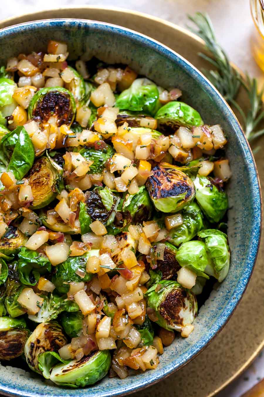 Easy Side Dish of Sauteed Sprouts with Pear-Balsamic Chutney and Rosemary
