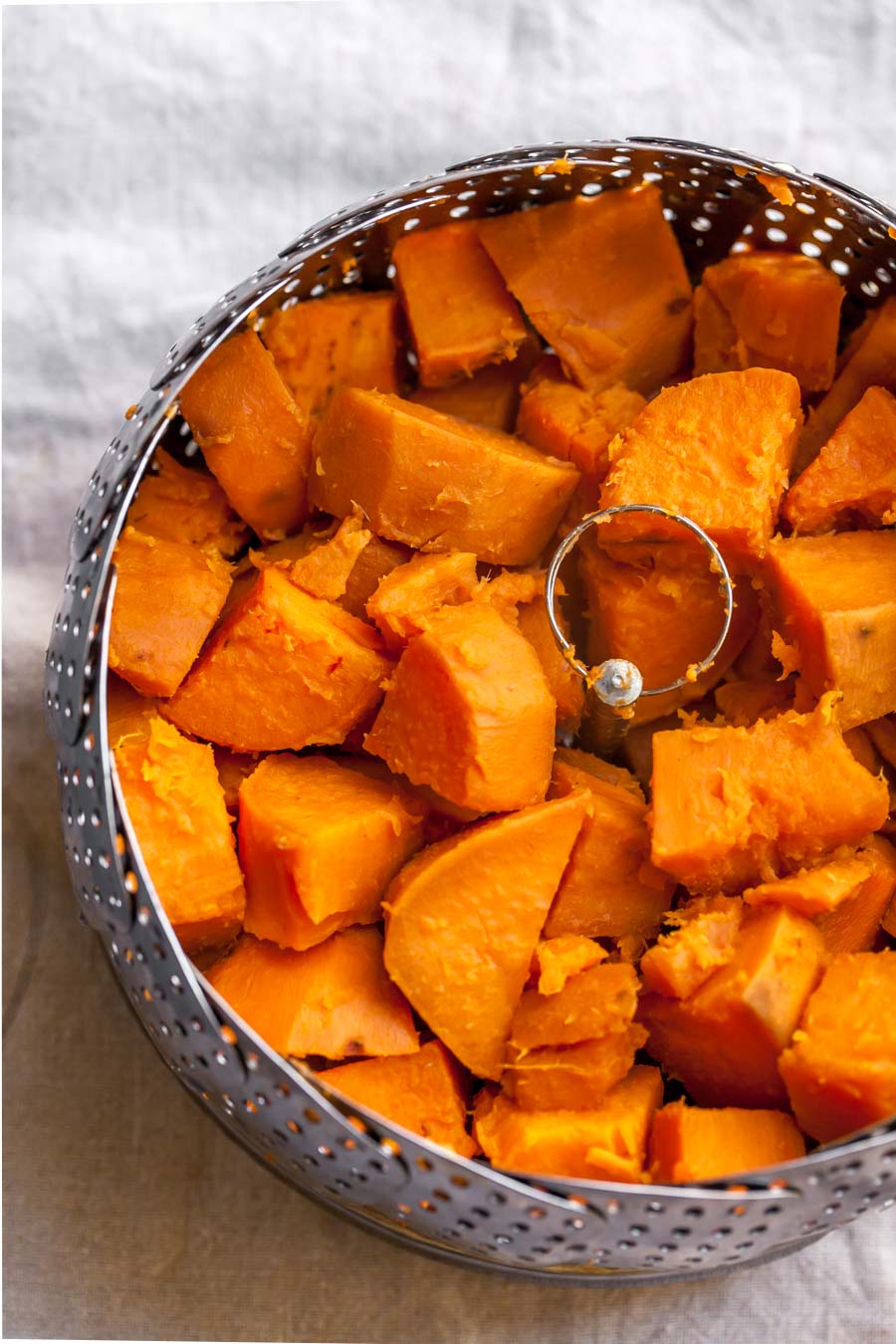Cubed Steamed Sweet Potatoes on the Stove