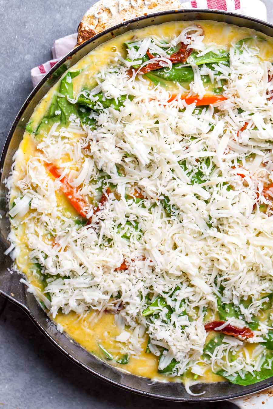 Breakfast Casserole with Spinach, Sun-dried Tomatoes, and Cheese