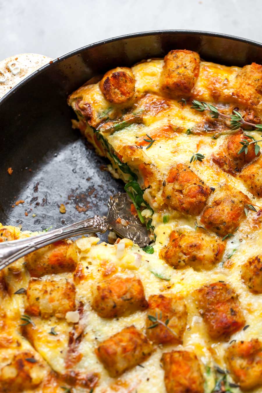 Mediterranean Veggie Frittata with Cheese and Tater Tots