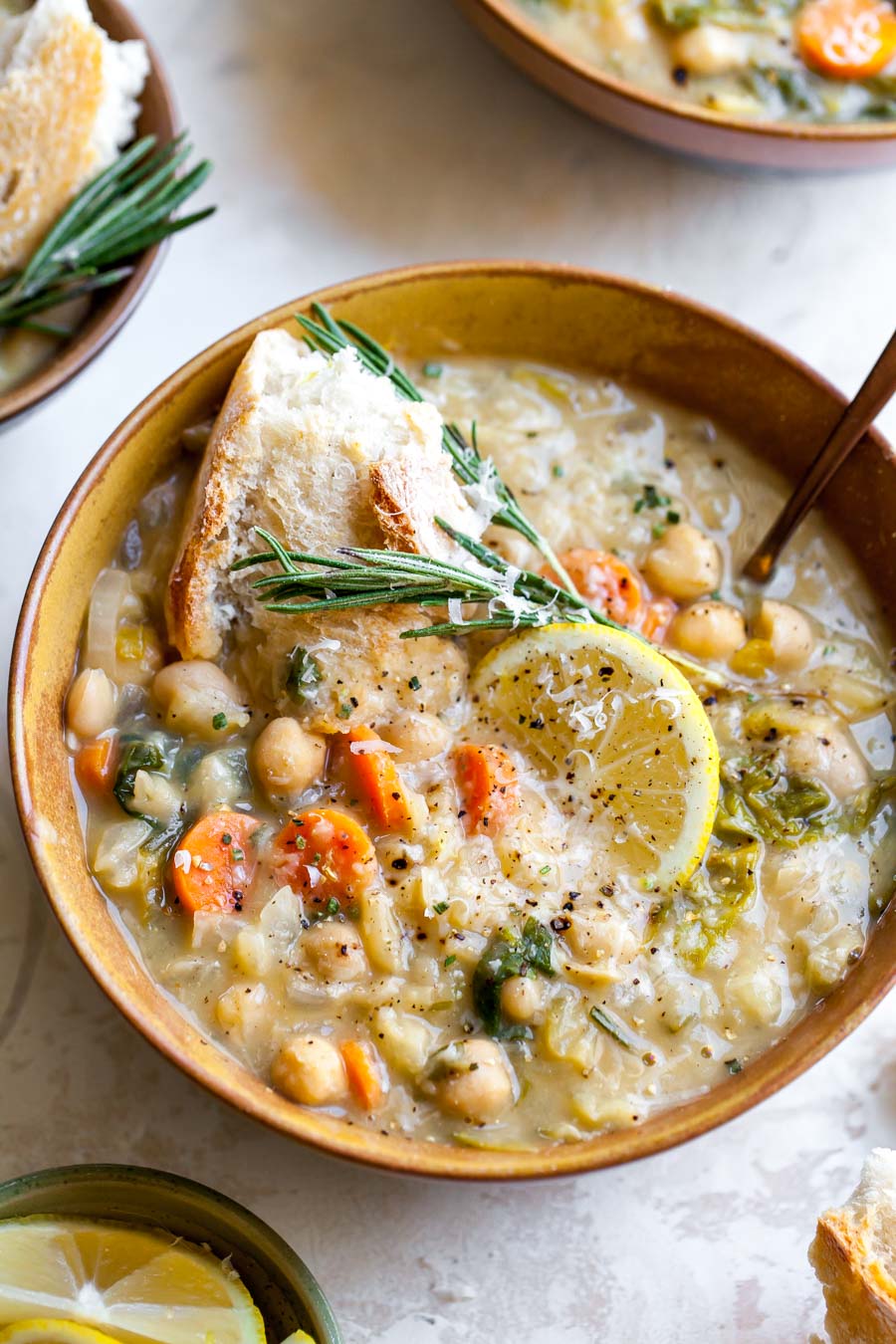 Vegetarian Creamy Soup with White Beans, Lemon, and Parmesan.