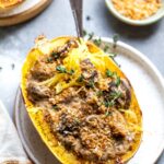 Stuffed Spaghetti Squash with Mushroom Stroganoff Sauce