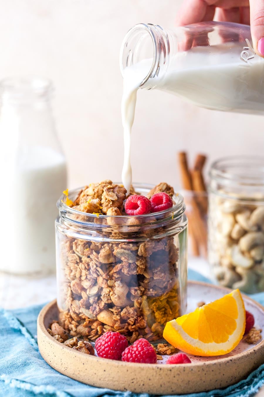 Big Cluster Homemade Granola made with Olive Oil, Almond Butter, and Fresh Orange Juice