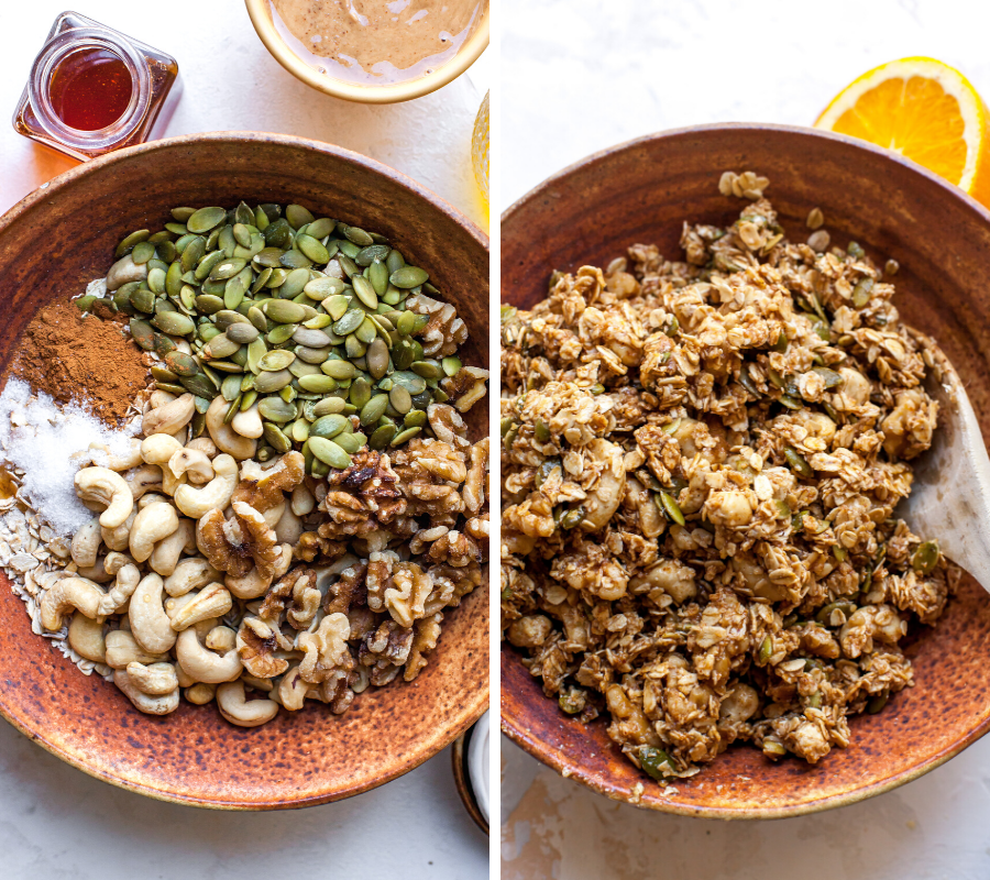 In-Process Shots of Mixing Nuts, Seeds, and Oats