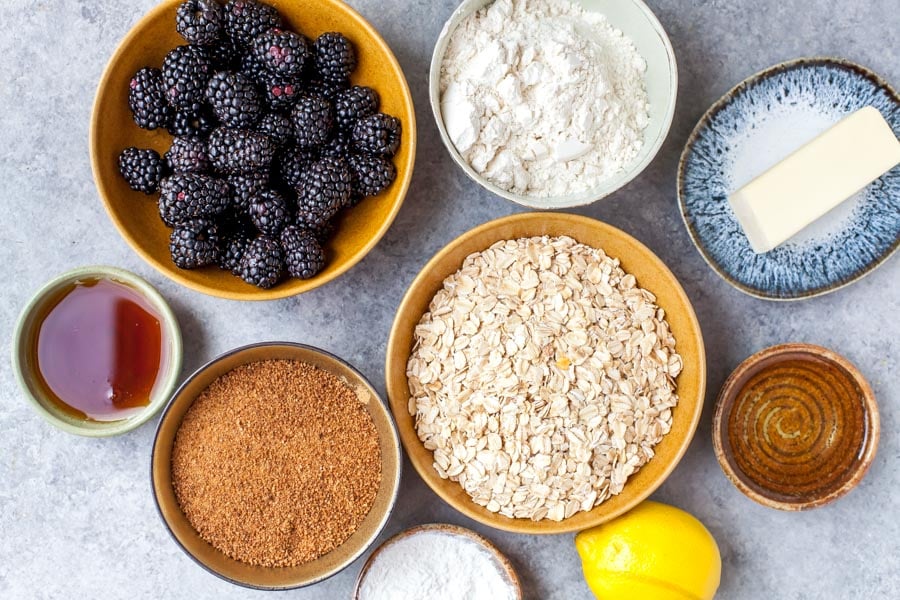 Ingredients for Healthy Blackberry Crumble Bars