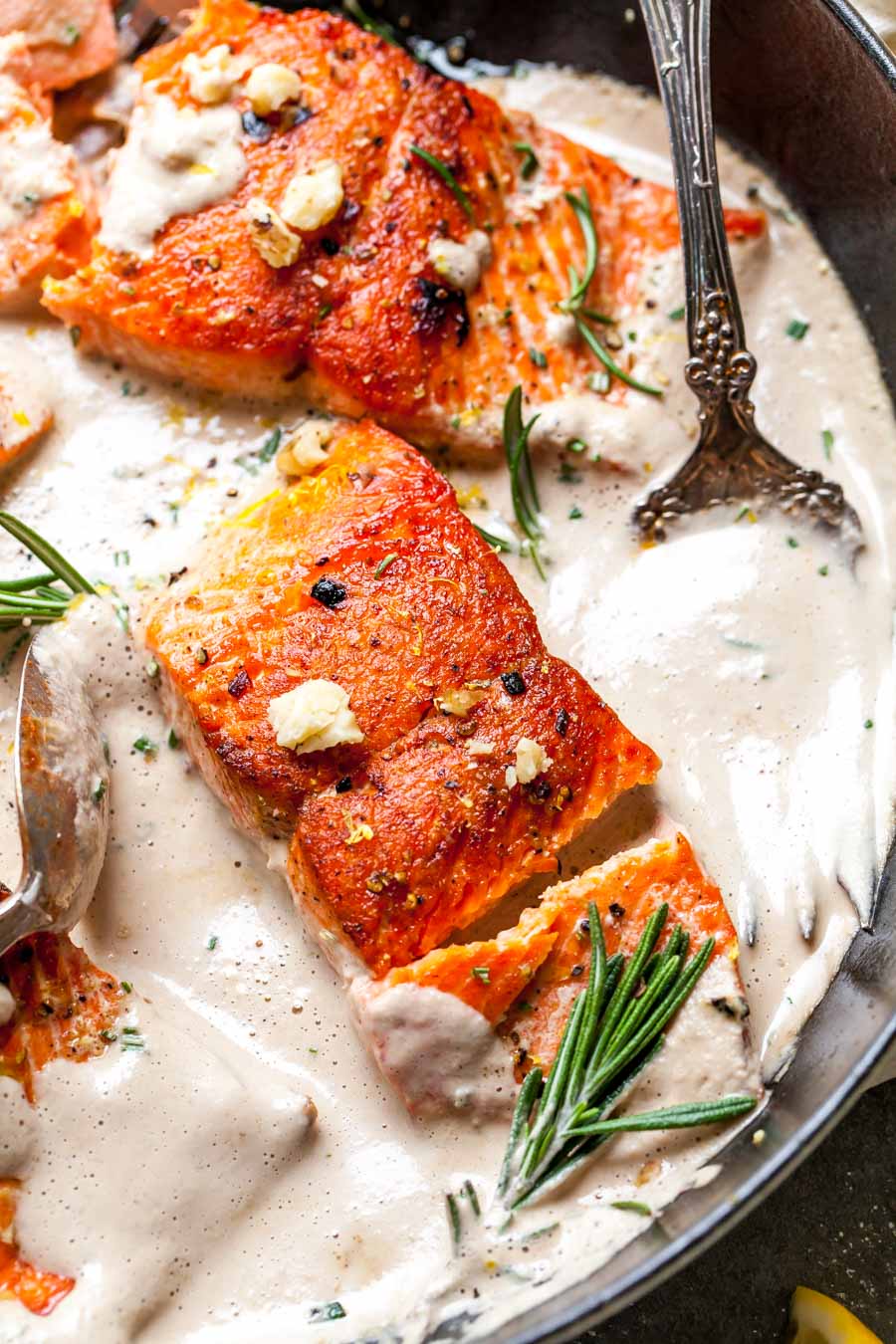 Crispy Salmon Fillets with Creamy Rosemary Sauce