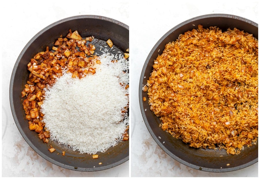 Toasting rice in a skillet