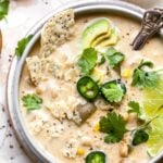 Vegetarian Enchilada Soup with white beans, chiles, and corn