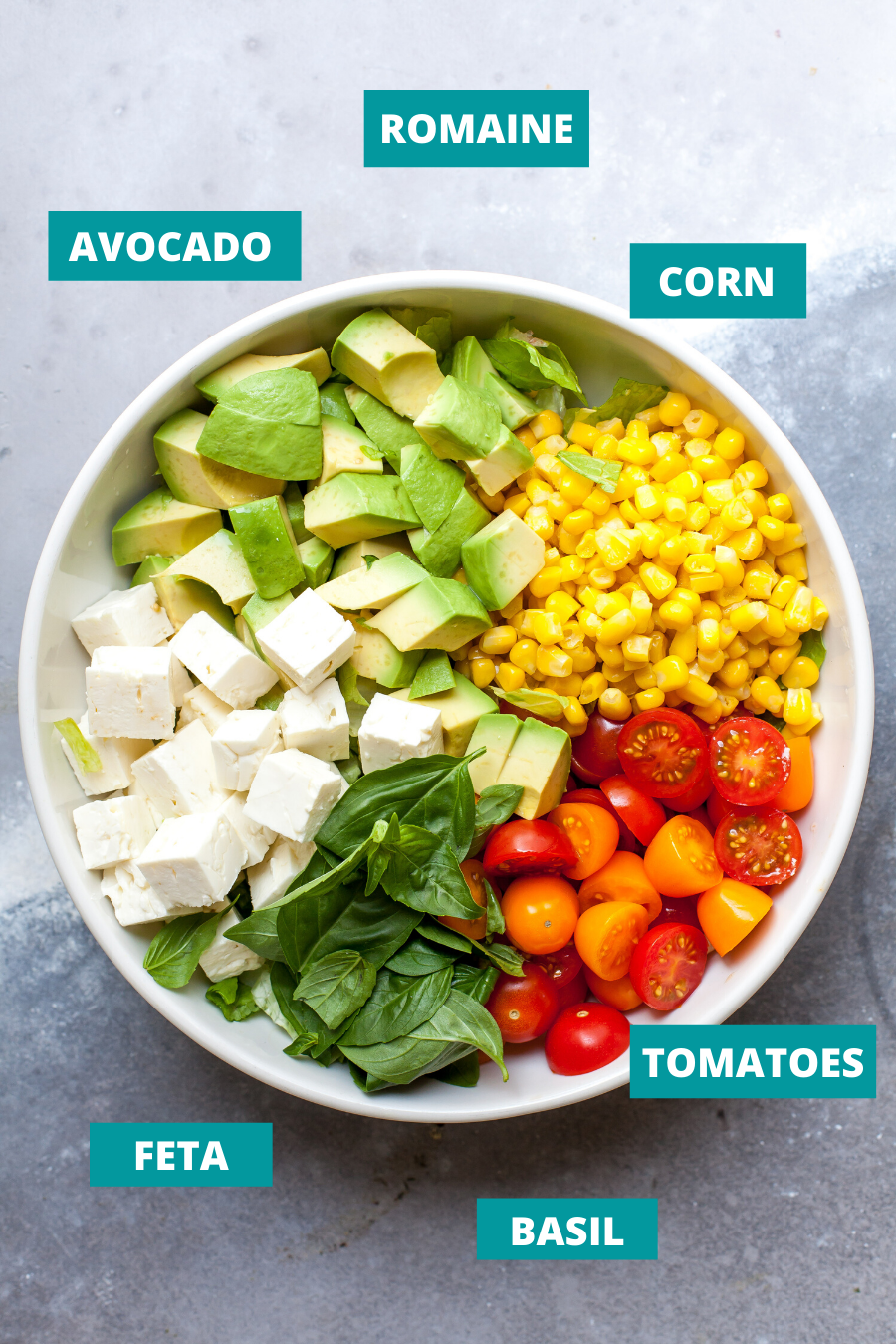 Tomato, Avocado, and Feta Salad ingredients