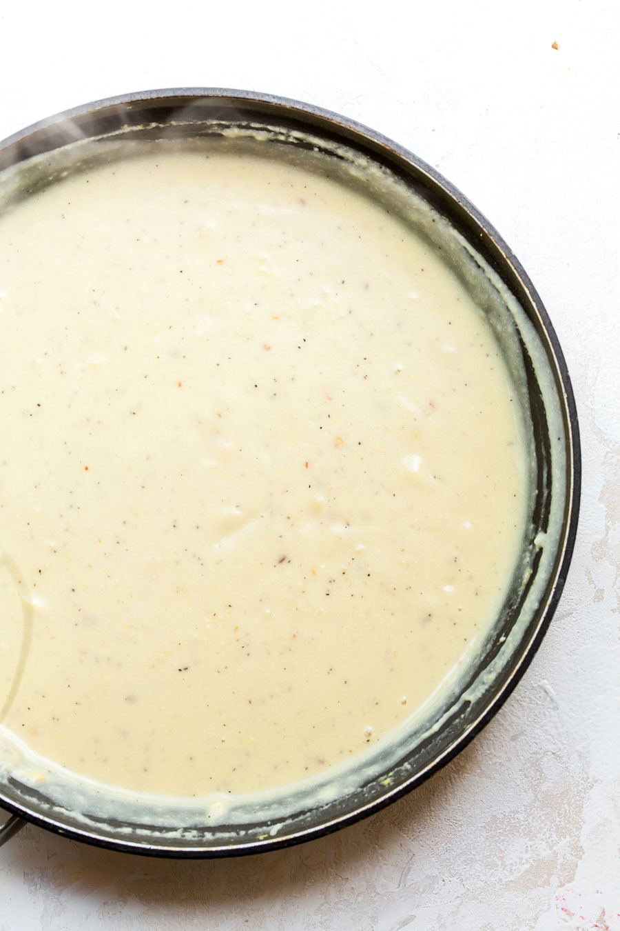 Lemon cream sauce in a pan