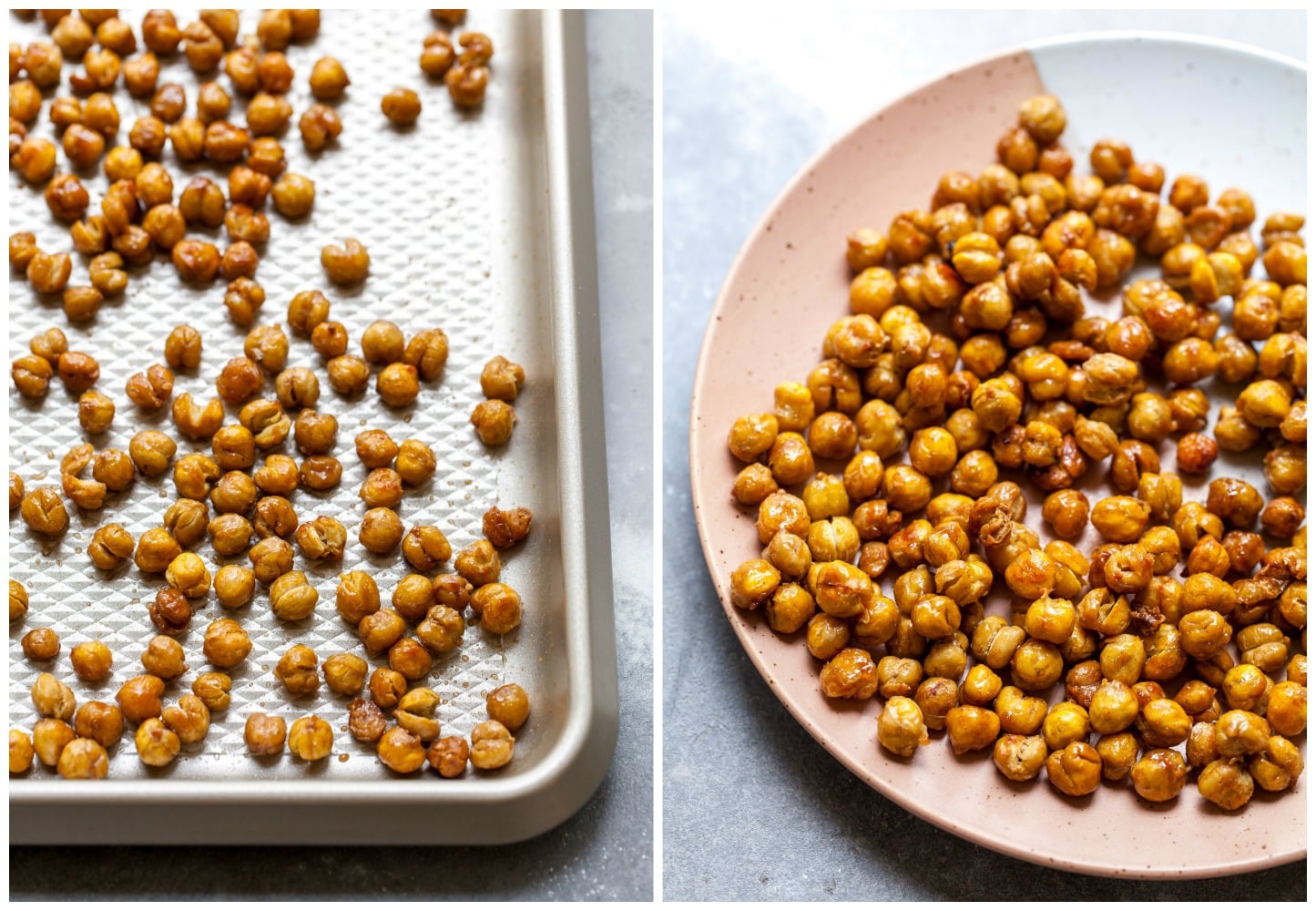 Honey-roasted chickpeas on a sheetpan