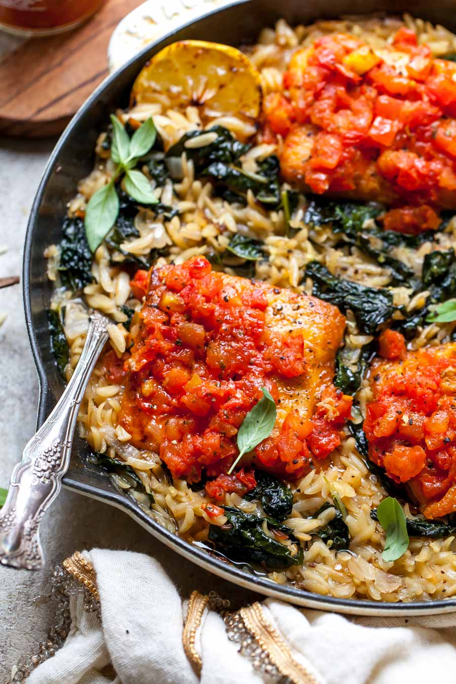 Wild salmon and orzo with kale