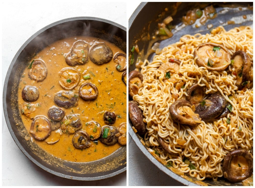Side-by-side images showing how to make sesame sauce