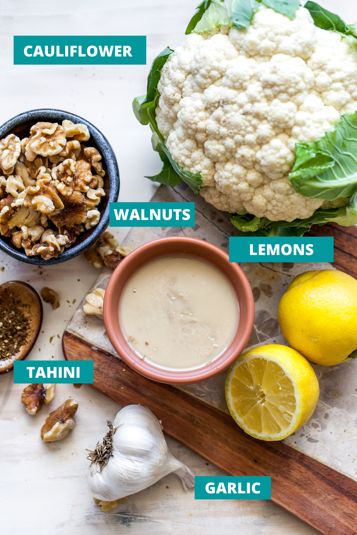 Ingredients in separate bowls on a cutting board
