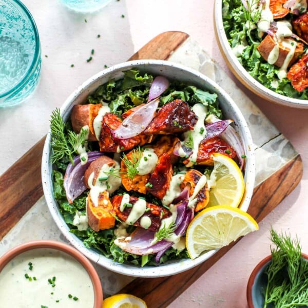 BBQ tempeh bowls with sunflower seed ranch