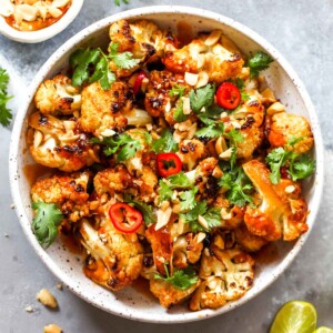 Roasted Asian Cauliflower with peanuts and cilantro