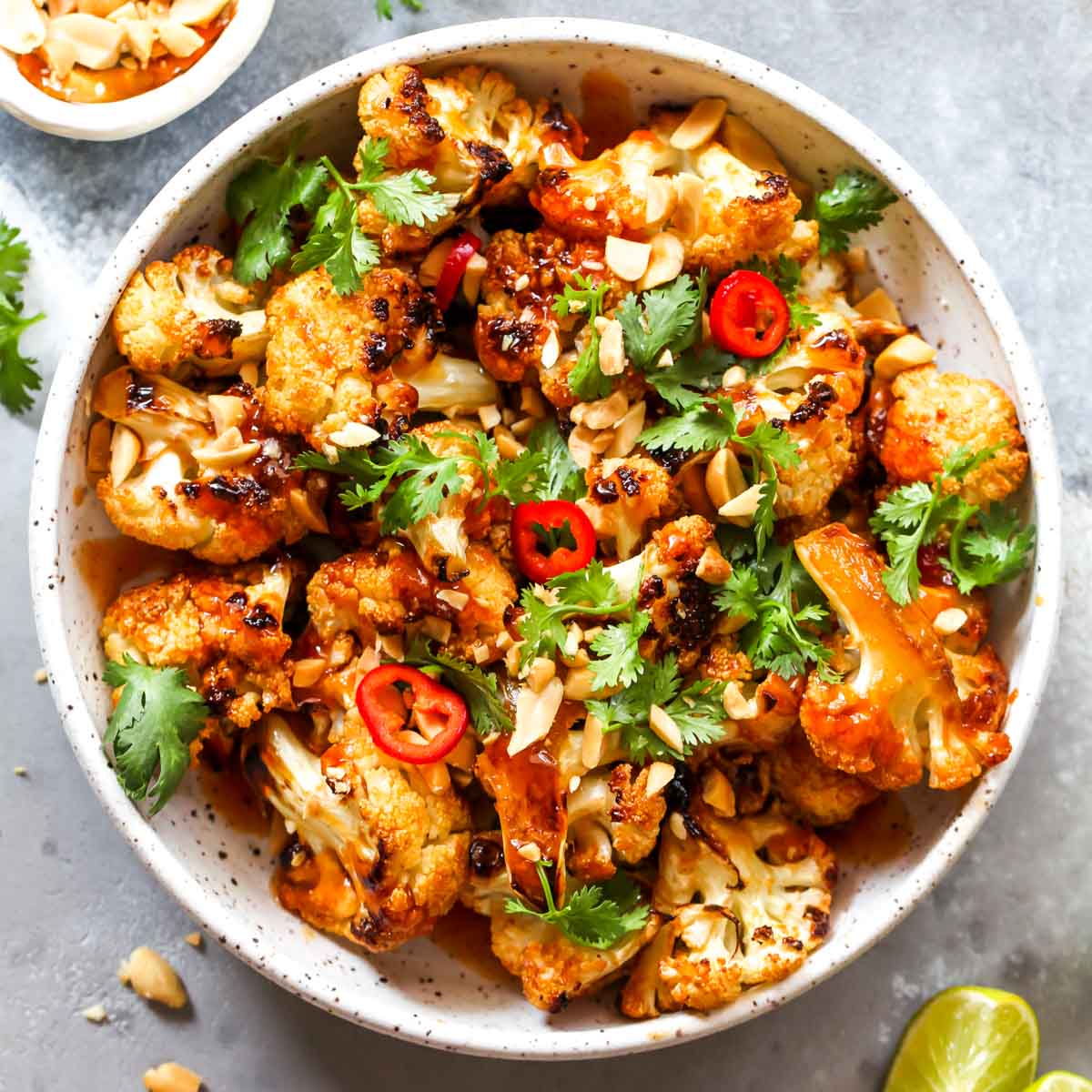 Cauliflower florets tossed in Asian BBQ sauce