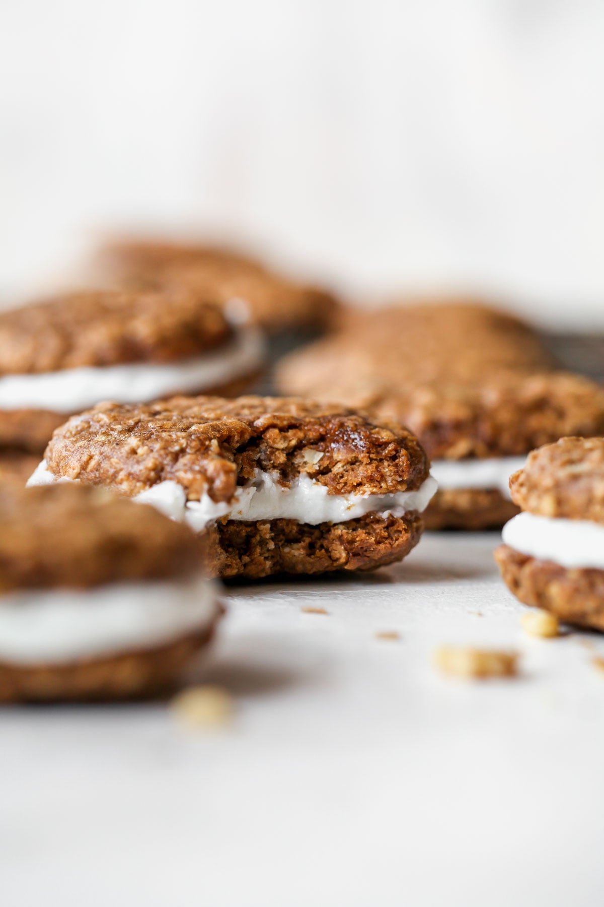 Oatmeal creme pie with a bite taken out