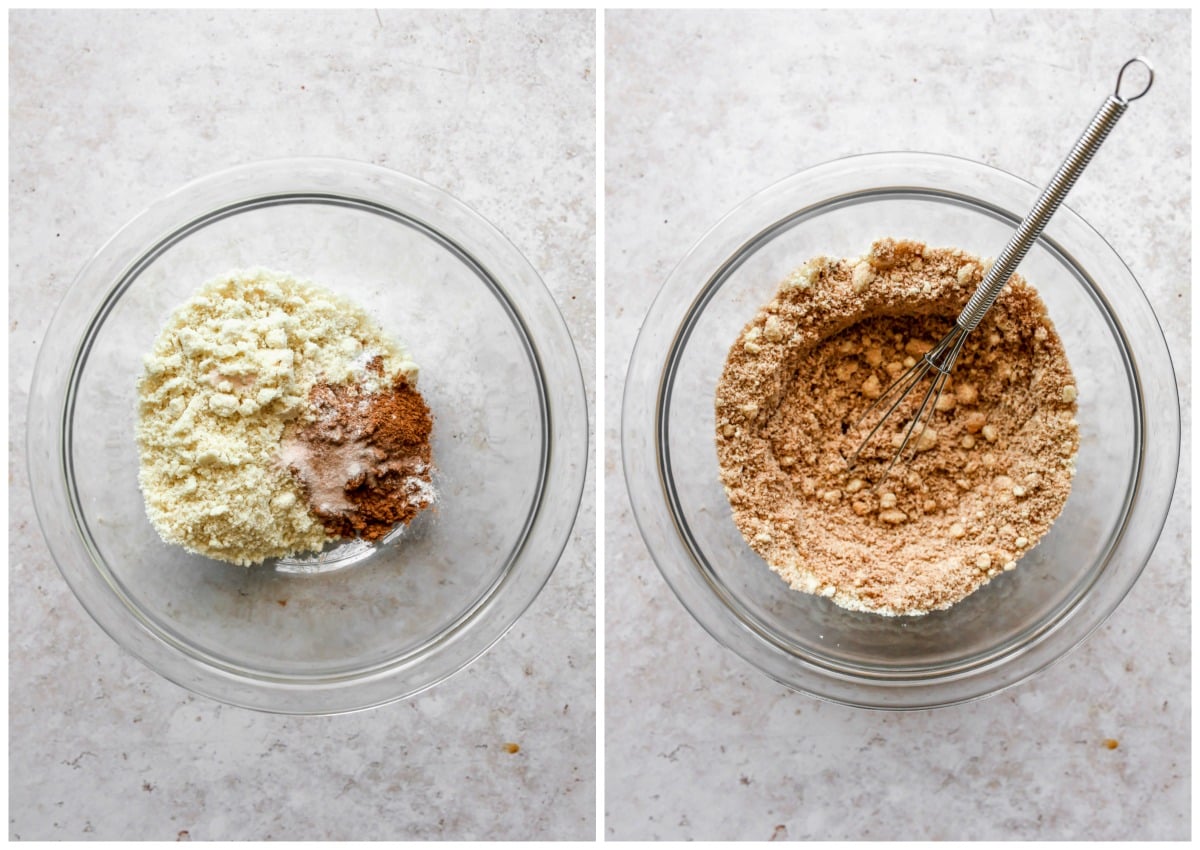 Dry ingredients being whisked together in a small bowl.