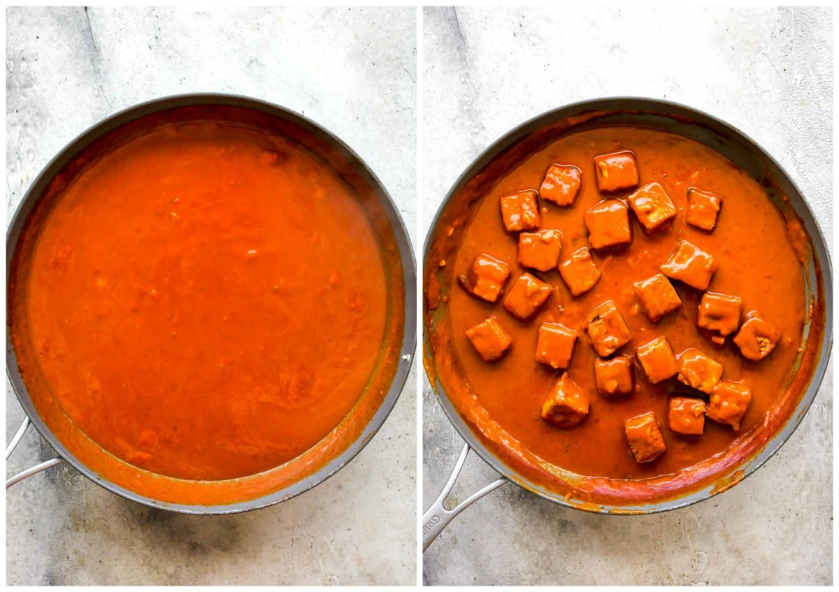 Masala sauce being simmered in a skillet