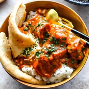 Tofu Tikka Masala with Cilantro and Garlic Naan