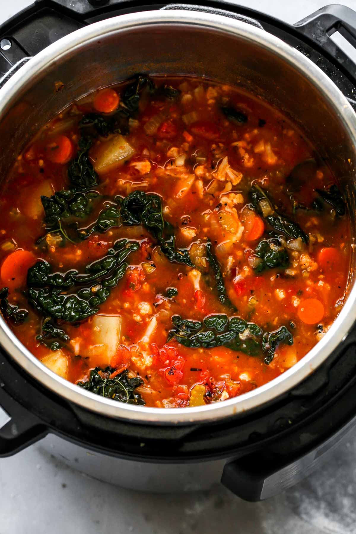 Instant Pot filled with vegetable soup