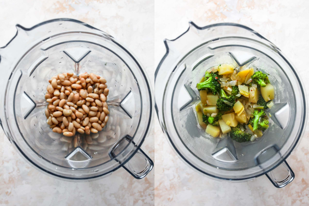 White beans and half of broccoli soup in a blender