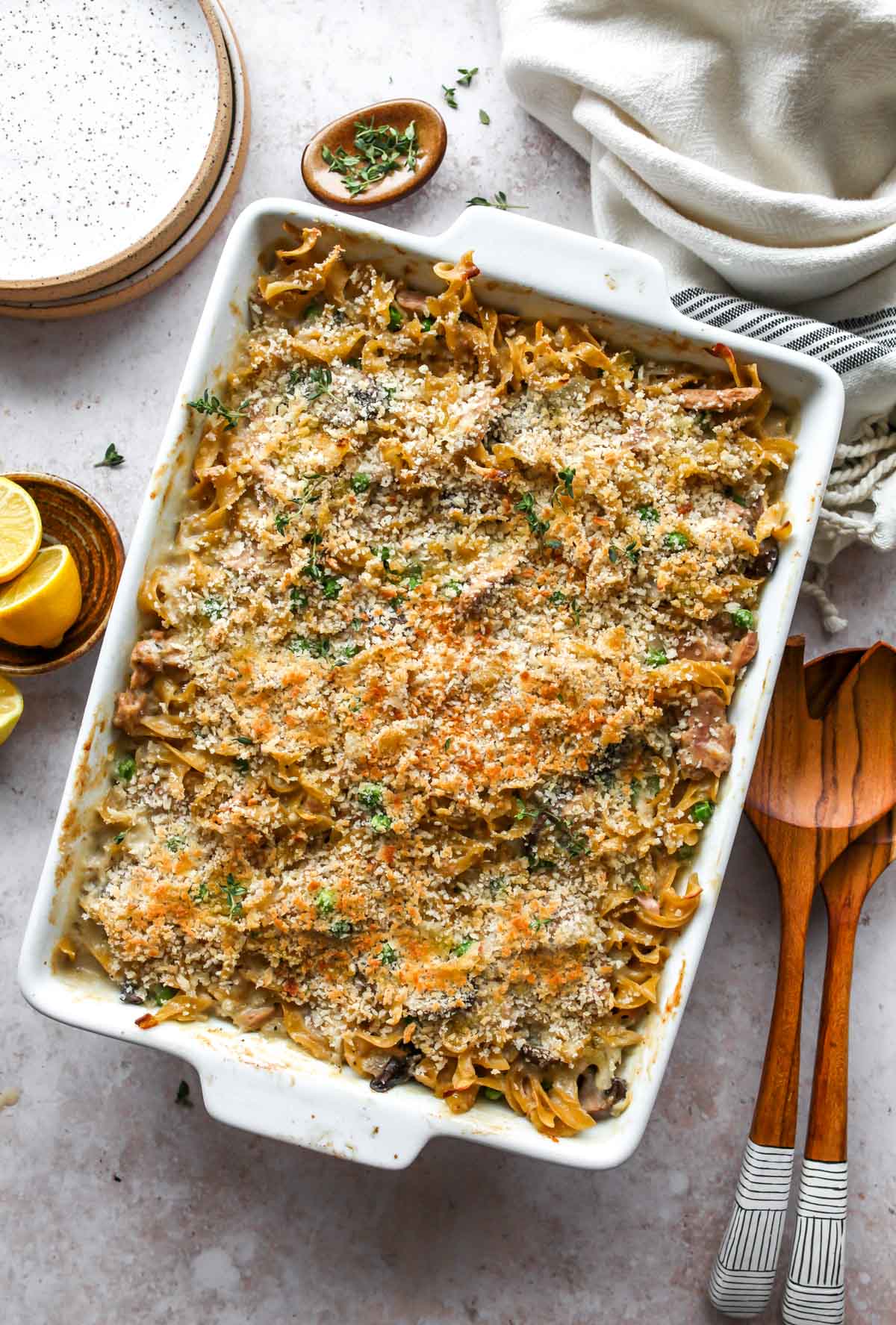 Tuna Noodle Casserole in a pan after being baked