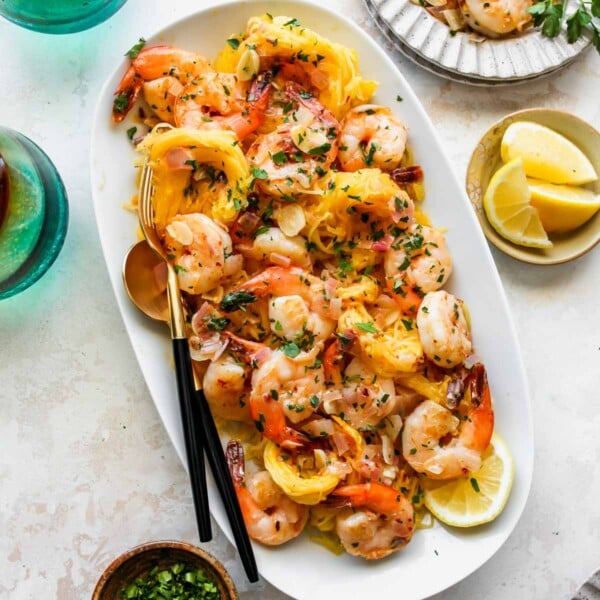 Shrimp Scampi Spaghetti Squash with parsley and lemon