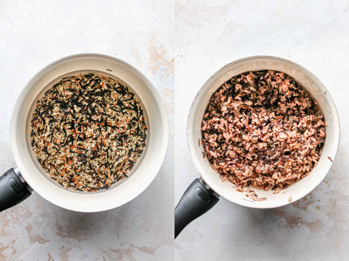 Wild rice being cooked in a saucepan