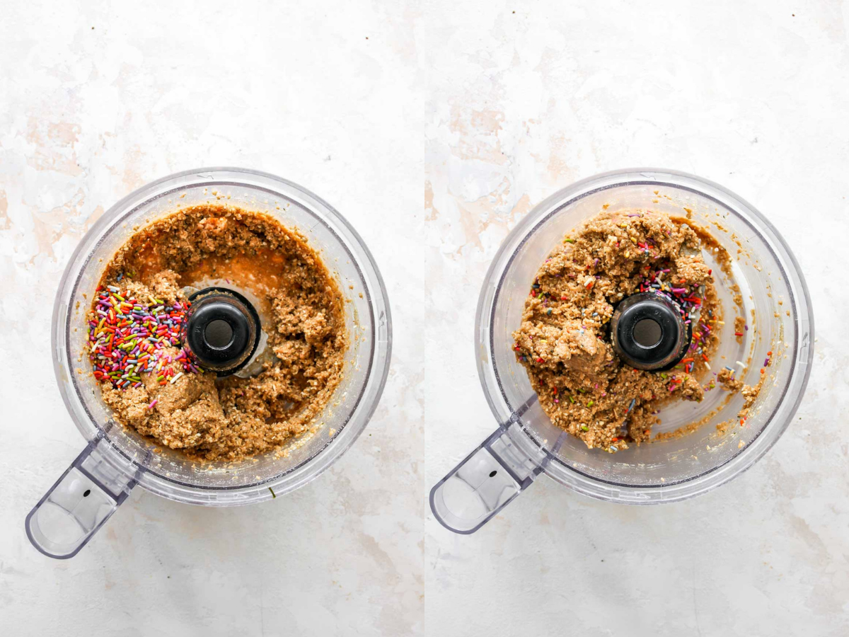 Sprinkles being mixed into energy ball batter