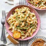 Lemon asparagus pasta topped with lemon-basil breadcrumbs