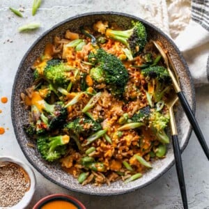 Broccoli Fried Rice with Turmeric-Tahini Sauce