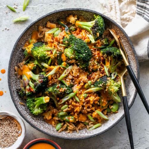 Broccoli Fried Rice with Turmeric-Tahini Sauce