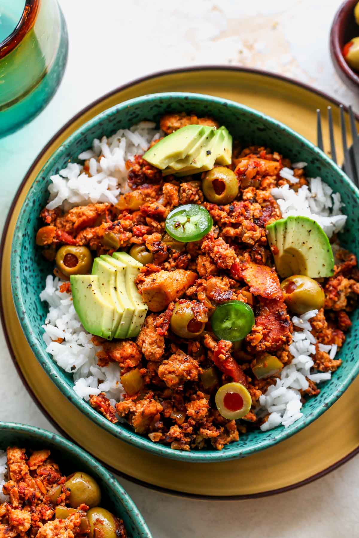 Tofu Picadillo in a bowl over rice