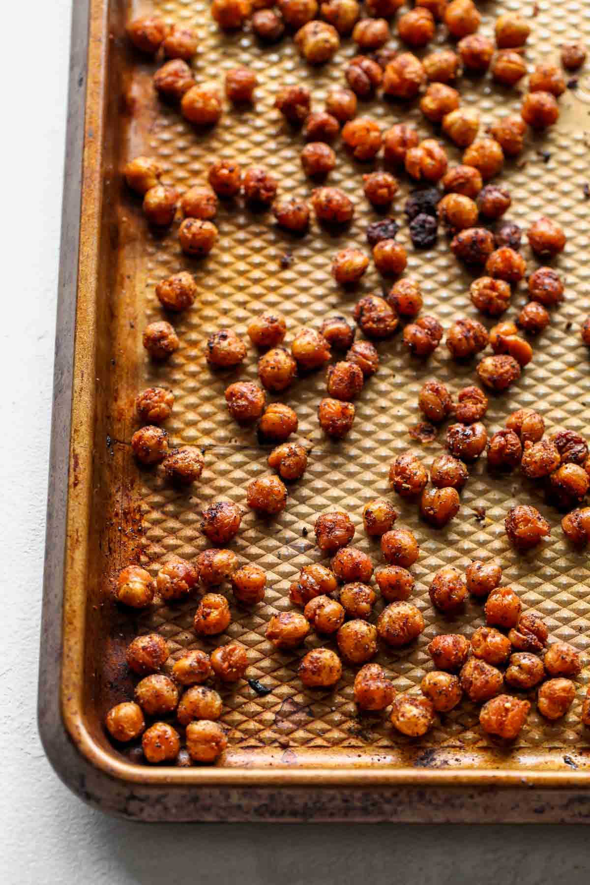 Sheet pan of crispy roasted chickpeas