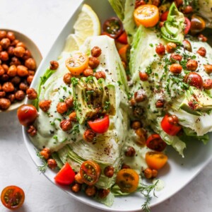 Wedge Salad with Avocado Ranch Dressing and Crispy Chickpeas