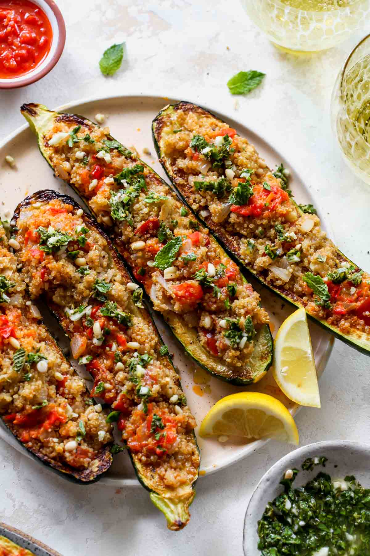 Vegetarian stuffed squash arranged on a plate