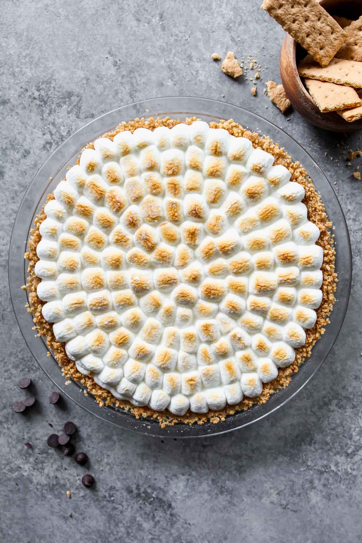 S'mores pie topped with torched marsmallows